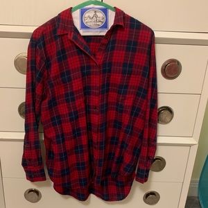 Madewell red and blue plaid collared button down